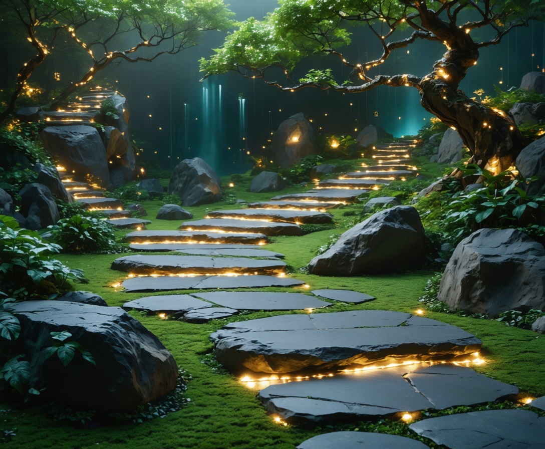 Футуристический сад с неоновой подсветкой